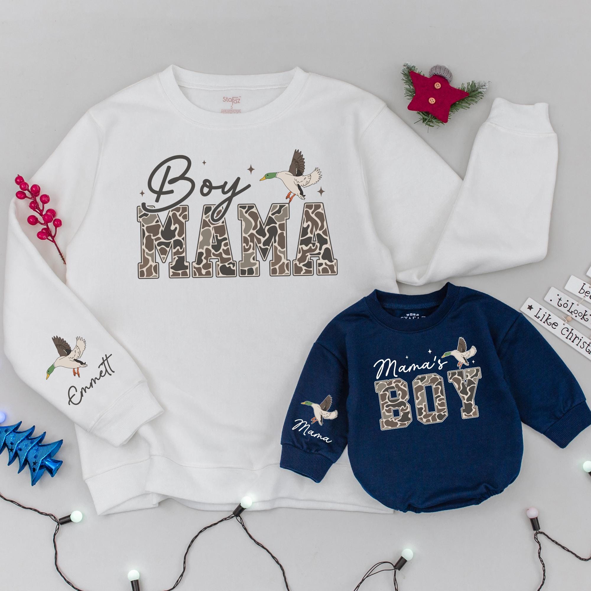 Personalized Matching Boy Mama and Mama's Boy Sweatshirts, Custom Mommy and Me Outfits, Soft Cotton Hunting Season Gift for Mom and Son