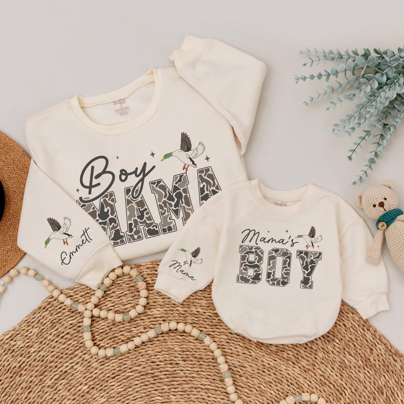 Personalized Matching Boy Mama and Mama's Boy Sweatshirts, Custom Mommy and Me Outfits, Soft Cotton Hunting Season Gift for Mom and Son