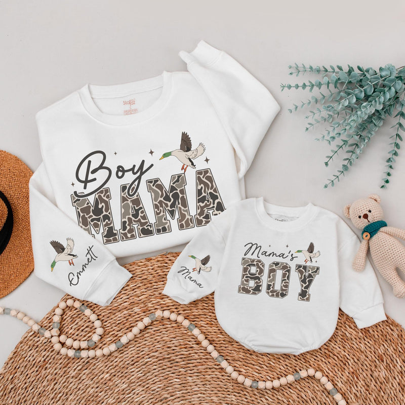 Personalized Matching Boy Mama and Mama's Boy Sweatshirts, Custom Mommy and Me Outfits, Soft Cotton Hunting Season Gift for Mom and Son