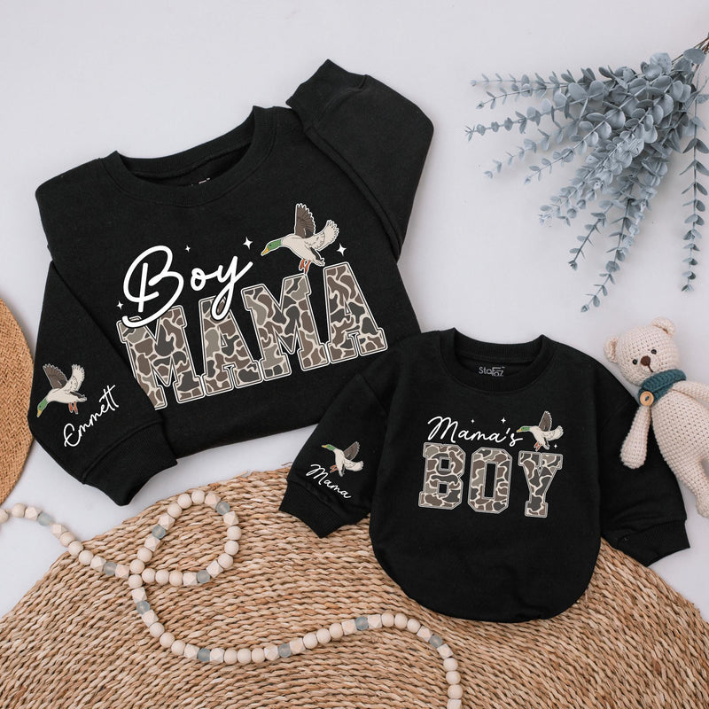 Personalized Matching Boy Mama and Mama's Boy Sweatshirts, Custom Mommy and Me Outfits, Soft Cotton Hunting Season Gift for Mom and Son
