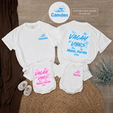 Personalized Matching Family Beach Shirts with 'Vacay Vibes' Design, Custom Text for Baby, Toddler, Kids, Mom & Dad, Soft Cotton Summer Apparel