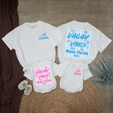Personalized Matching Family Beach Shirts with 'Vacay Vibes' Design, Custom Text for Baby, Toddler, Kids, Mom & Dad, Soft Cotton Summer Apparel