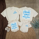 Personalized Matching Family Beach Shirts with 'Vacay Vibes' Design, Custom Text for Baby, Toddler, Kids, Mom & Dad, Soft Cotton Summer Apparel