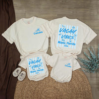 Personalized Matching Family Beach Shirts with 'Vacay Vibes' Design, Custom Text for Baby, Toddler, Kids, Mom & Dad, Soft Cotton Summer Apparel