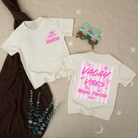 Personalized Matching Family Beach Shirts with 'Vacay Vibes' Design, Custom Text for Baby, Toddler, Kids, Mom & Dad, Soft Cotton Summer Apparel