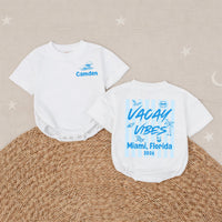 Personalized Matching Family Beach Shirts with 'Vacay Vibes' Design, Custom Text for Baby, Toddler, Kids, Mom & Dad, Soft Cotton Summer Apparel