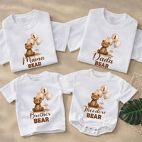 Personalized Matching Family Bear 1st Birthday Outfit, Custom Baby Romper and T-Shirts, Soft Cotton, Perfect for Milestone Photoshoots