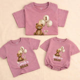 Personalized Matching Family Bear 1st Birthday Outfit, Custom Baby Romper and T-Shirts, Soft Cotton, Perfect for Milestone Photoshoots
