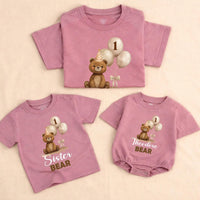 Personalized Matching Family Bear 1st Birthday Outfit, Custom Baby Romper and T-Shirts, Soft Cotton, Perfect for Milestone Photoshoots