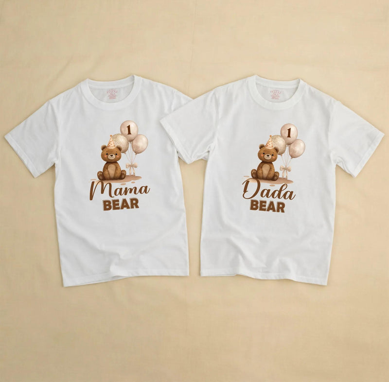 Personalized Matching Family Bear 1st Birthday Outfit, Custom Baby Romper and T-Shirts, Soft Cotton, Perfect for Milestone Photoshoots