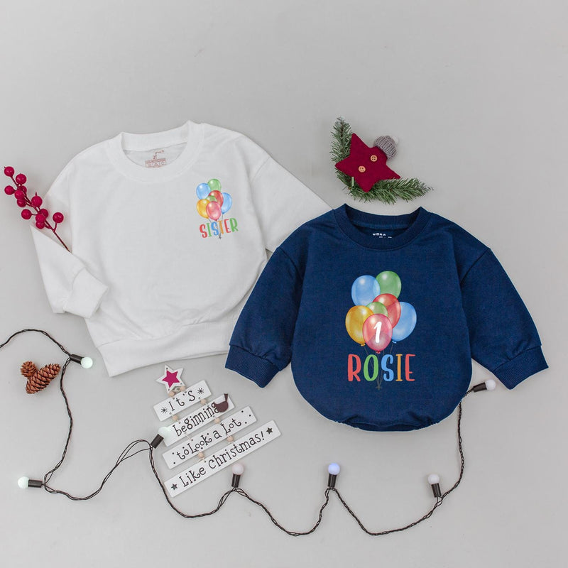 Personalized Matching Family Birthday Shirts with Balloon Design for 1st Birthday Party, Custom Mom Dad Baby Outfits, Soft Cotton Clothes