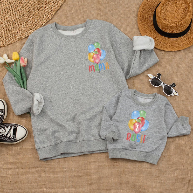 Personalized Matching Family Birthday Shirts with Balloon Design for 1st Birthday Party, Custom Mom Dad Baby Outfits, Soft Cotton Clothes