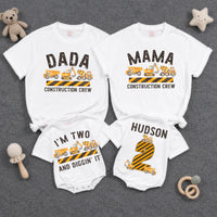 Personalized Matching Family Construction Crew Shirts, I’m Two and Diggin’ It Toddler Birthday Outfit, Custom Name and Age Cotton Tees