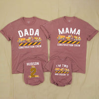 Personalized Matching Family Construction Crew Shirts, I’m Two and Diggin’ It Toddler Birthday Outfit, Custom Name and Age Cotton Tees
