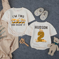 Personalized Matching Family Construction Crew Shirts, I’m Two and Diggin’ It Toddler Birthday Outfit, Custom Name and Age Cotton Tees