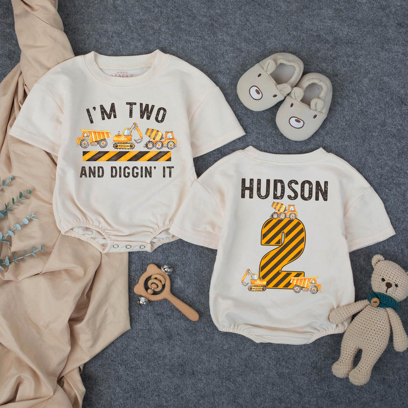 Personalized Matching Family Construction Crew Shirts, I’m Two and Diggin’ It Toddler Birthday Outfit, Custom Name and Age Cotton Tees