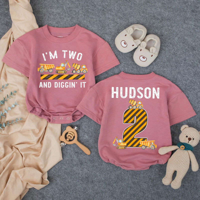 Personalized Matching Family Construction Crew Shirts, I’m Two and Diggin’ It Toddler Birthday Outfit, Custom Name and Age Cotton Tees