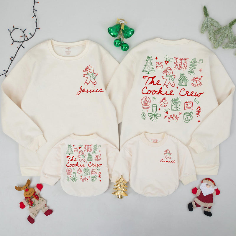 Personalized Matching Family The Cookie Crew Christmas Sweatshirt, Soft Cotton Holiday Baking Shirt for Mom, Dad & Kids Winter Gift Set