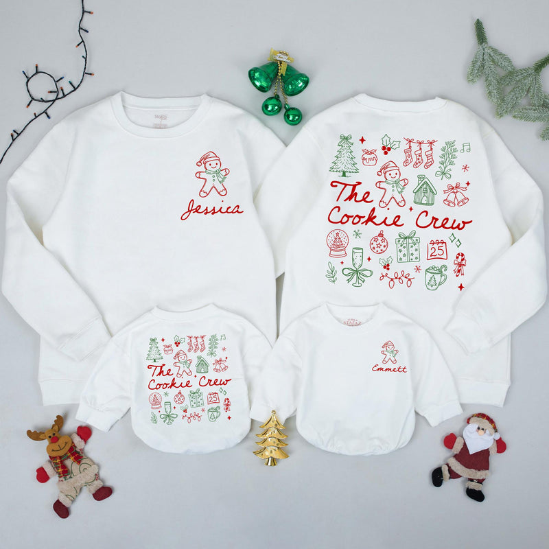 Personalized Matching Family The Cookie Crew Christmas Sweatshirt, Soft Cotton Holiday Baking Shirt for Mom, Dad & Kids Winter Gift Set