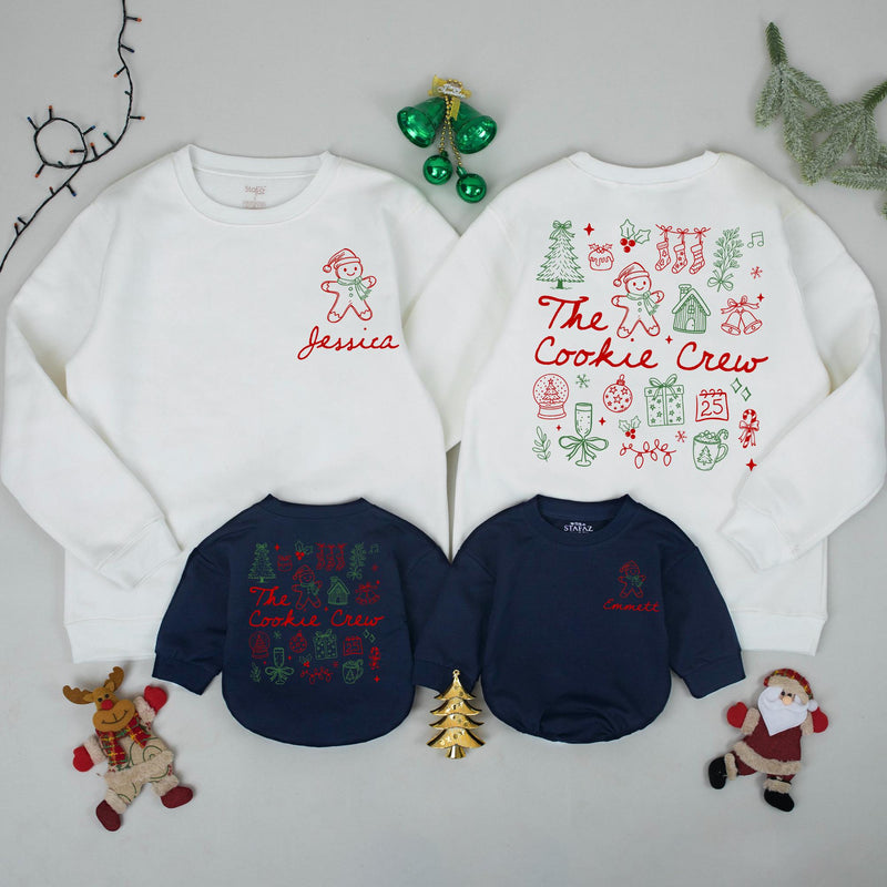 Personalized Matching Family The Cookie Crew Christmas Sweatshirt, Soft Cotton Holiday Baking Shirt for Mom, Dad & Kids Winter Gift Set
