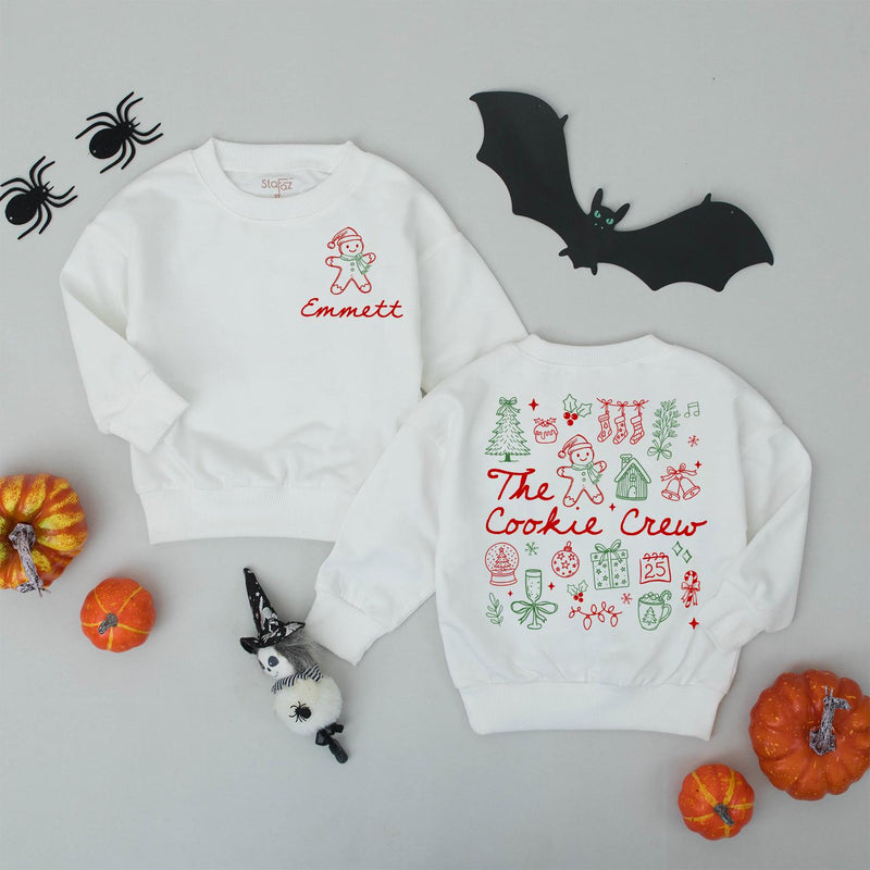 Personalized Matching Family The Cookie Crew Christmas Sweatshirt, Soft Cotton Holiday Baking Shirt for Mom, Dad & Kids Winter Gift Set
