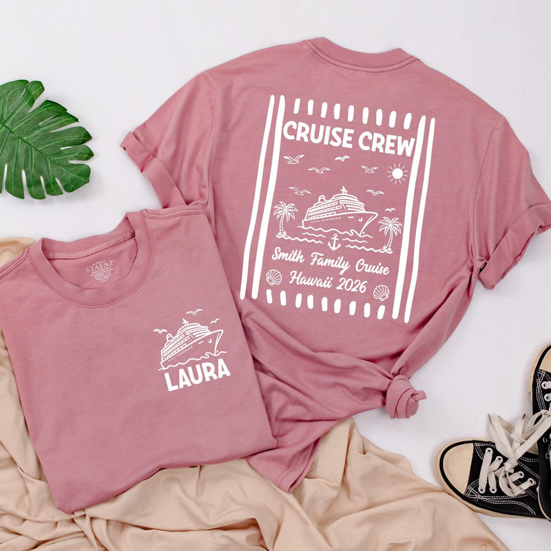 Personalized Matching Family Cruise Crew Shirts and Baby Romper, Custom Destination Tee for Summer Trips, Soft Cotton for Kids and Adults