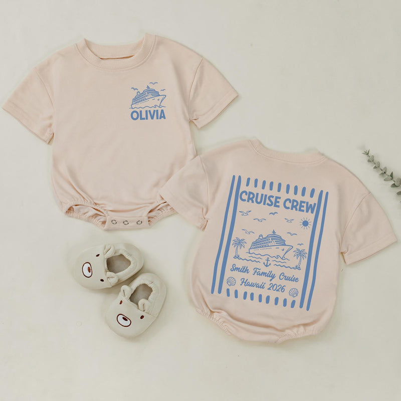 Personalized Matching Family Cruise Crew Shirts and Baby Romper, Custom Destination Tee for Summer Trips, Soft Cotton for Kids and Adults