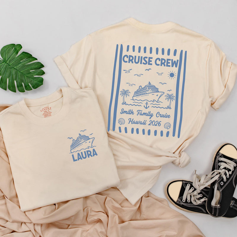 Personalized Matching Family Cruise Crew Shirts and Baby Romper, Custom Destination Tee for Summer Trips, Soft Cotton for Kids and Adults