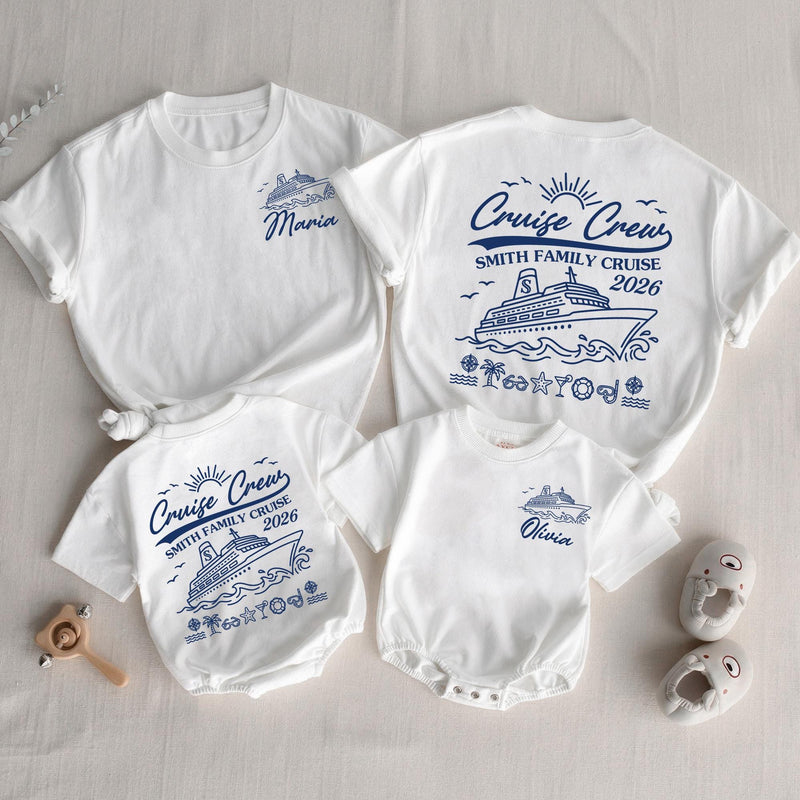 Personalized Matching Family Cruise Shirts & Baby Rompers, Nautical Smith Family Vacation 2026, Soft Cotton Tee for Kids, Mom, Dad