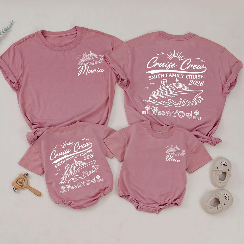 Personalized Matching Family Cruise Shirts & Baby Rompers, Nautical Smith Family Vacation 2026, Soft Cotton Tee for Kids, Mom, Dad