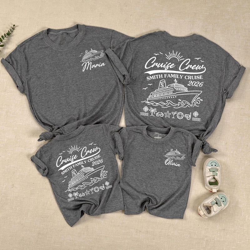 Personalized Matching Family Cruise Shirts & Baby Rompers, Nautical Smith Family Vacation 2026, Soft Cotton Tee for Kids, Mom, Dad