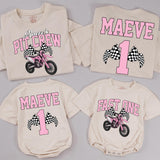 Personalized Matching Family Dirt Bike Shirts, Fast One 1st Birthday Outfit for Baby, Toddler, Mom & Dad, Pink Motocross Party Tees