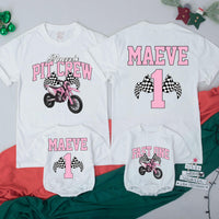 Personalized Matching Family Dirt Bike Shirts, Fast One 1st Birthday Outfit for Baby, Toddler, Mom & Dad, Pink Motocross Party Tees