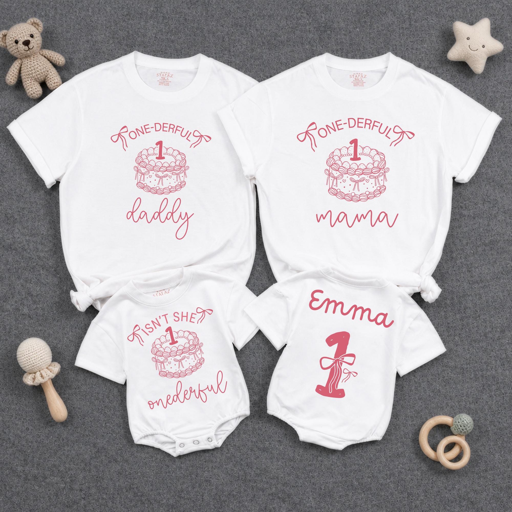 Personalized Matching Family First Birthday Shirts, Onederful Cake Design for Baby, Toddler, Mom, Dad, Soft Cotton Tee or Romper