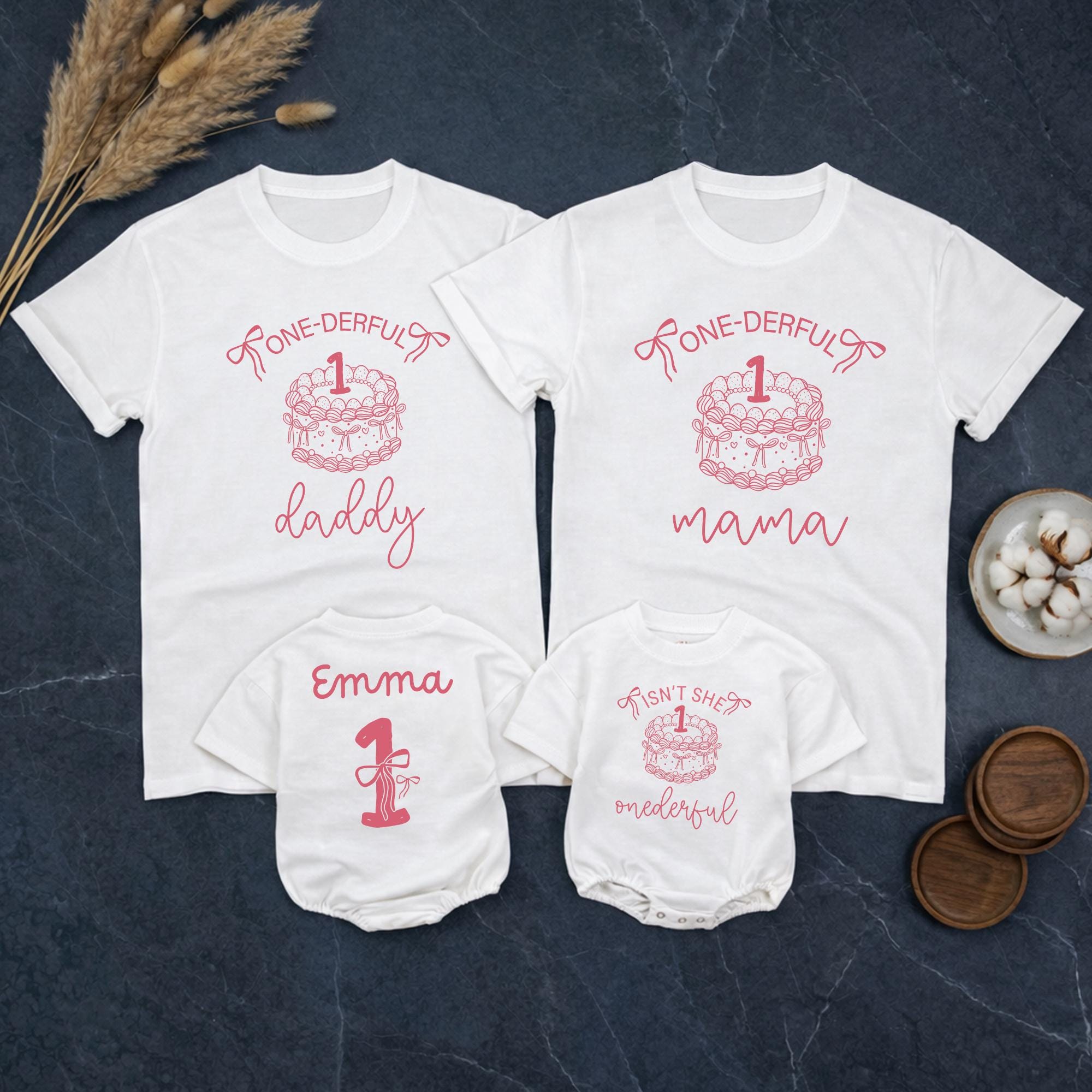 Personalized Matching Family First Birthday Shirts, Onederful Cake Design for Baby, Toddler, Mom, Dad, Soft Cotton Tee or Romper