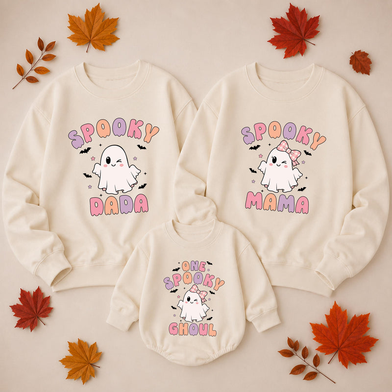 Personalized Matching Family Halloween Shirts - Spooky Mama, Dada & Baby Ghost Sweatshirts - Custom Soft Cotton Fall Outfits