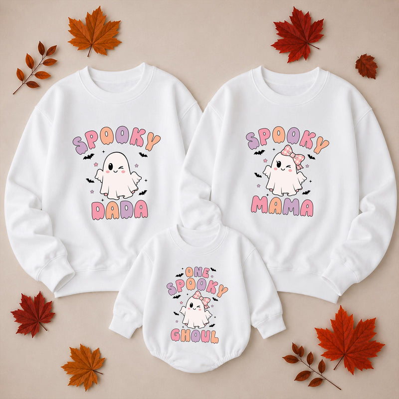 Personalized Matching Family Halloween Shirts - Spooky Mama, Dada & Baby Ghost Sweatshirts - Custom Soft Cotton Fall Outfits