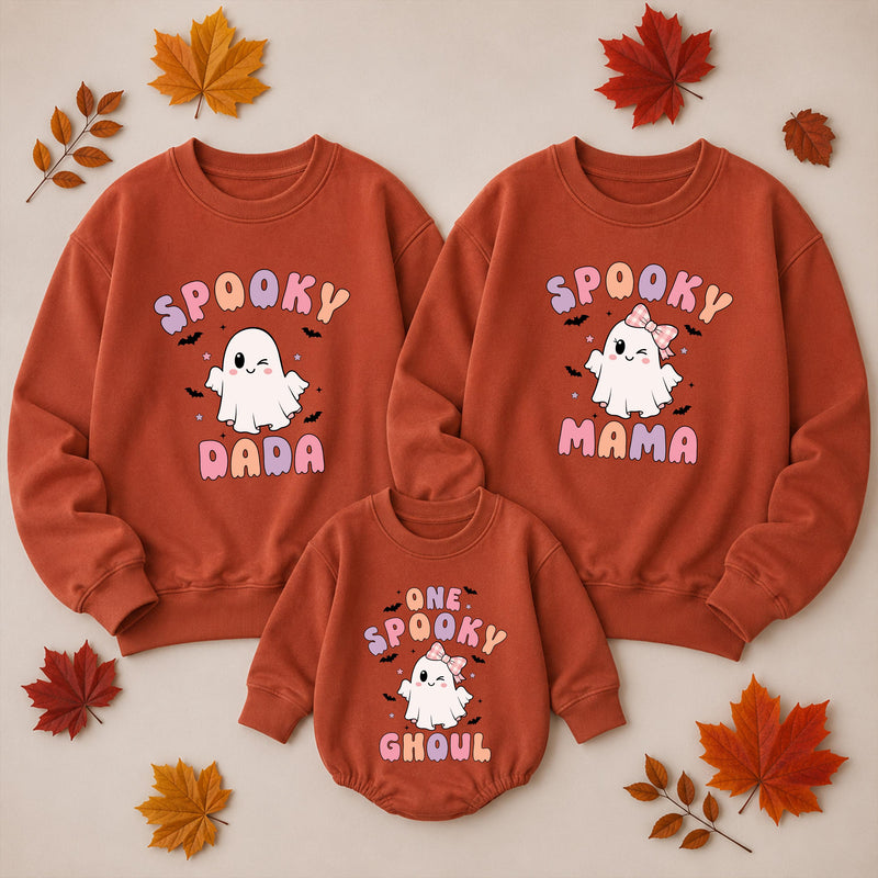 Personalized Matching Family Halloween Shirts - Spooky Mama, Dada & Baby Ghost Sweatshirts - Custom Soft Cotton Fall Outfits