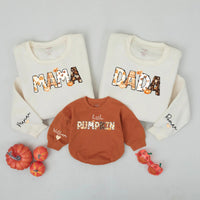Personalized Matching Family Pumpkin Shirts - Mama, Dada, Little Pumpkin Fall Tees - Custom Names on Soft Cotton for Autumn Outings