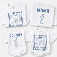 Personalized Matching Family Shirts with 'One Silly Goose' Artwork, Custom Name & Age, Soft Cotton for Baby, Toddler, Mom, Dad, First Birthday
