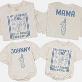 Personalized Matching Family Shirts with 'One Silly Goose' Artwork, Custom Name & Age, Soft Cotton for Baby, Toddler, Mom, Dad, First Birthday