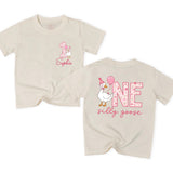 Personalized Matching Family Silly Goose First Birthday Outfit Set with Cute Goose Artwork for Baby, Toddler, Mom, and Dad in Soft Cotton