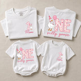 Personalized Matching Family Silly Goose First Birthday Outfit Set with Cute Goose Artwork for Baby, Toddler, Mom, and Dad in Soft Cotton