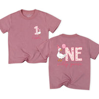 Personalized Matching Family Silly Goose First Birthday Outfit Set with Cute Goose Artwork for Baby, Toddler, Mom, and Dad in Soft Cotton