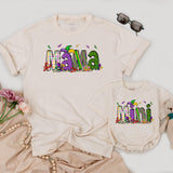 Personalized Matching Mama and Mini Mardi Gras Shirts Vibrant Carnival Design Custom Family Outfit Purple Green Gold Fun Gift