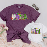 Personalized Matching Mama and Mini Mardi Gras Shirts Vibrant Carnival Design Custom Family Outfit Purple Green Gold Fun Gift