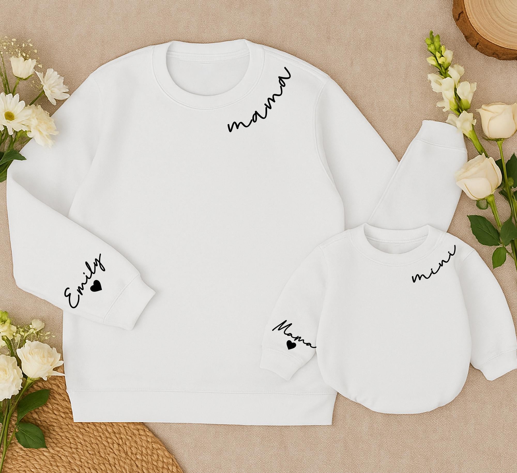 Personalized Matching Mama and Mini Sweatshirts Custom Names Cozy Cotton Mother Daughter Gift Set Toddler Girl Birthday Outfit