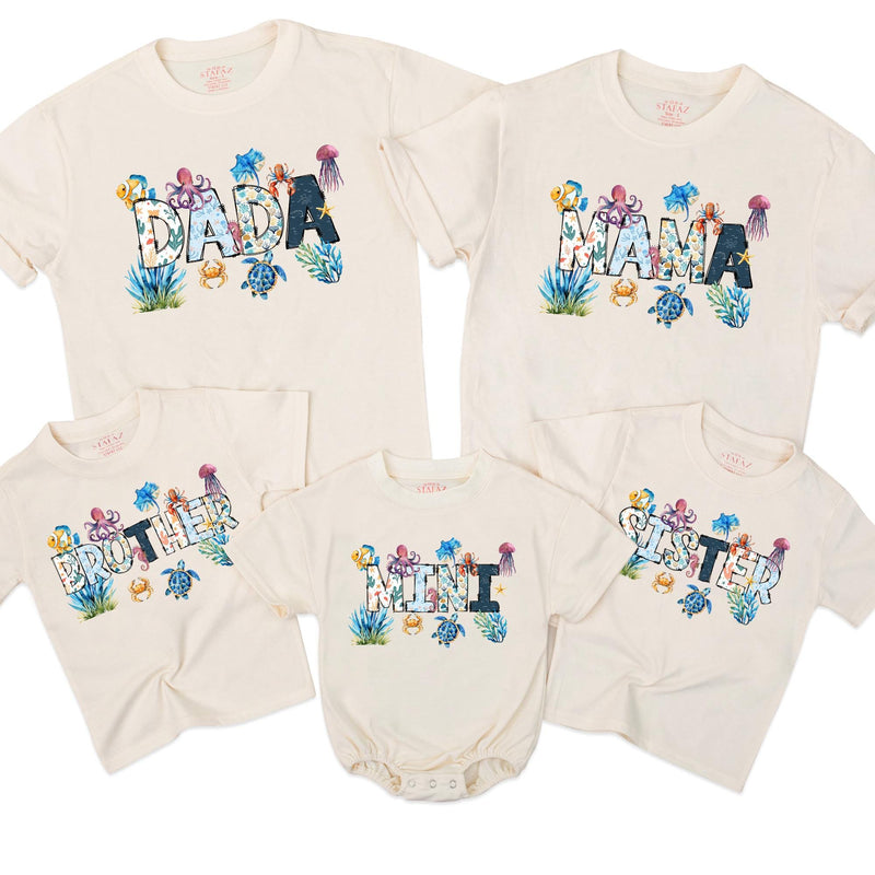 Personalized Matching Ocean Family T-Shirts with Sea Life Design Custom Names Beach Vacation Outfits for Mom Dad Kids Summer Party Gifts