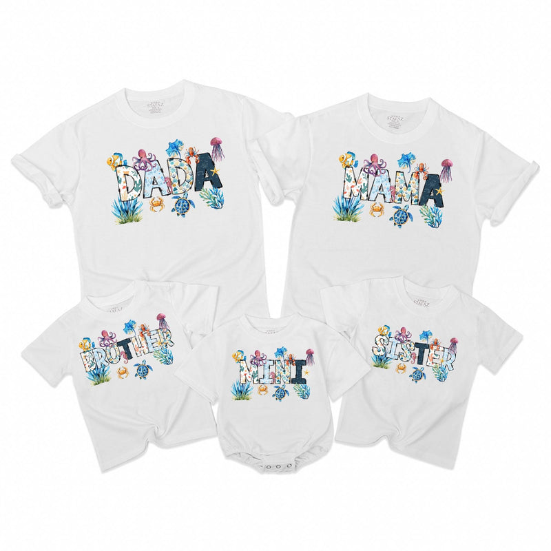 Personalized Matching Ocean Family T-Shirts with Sea Life Design Custom Names Beach Vacation Outfits for Mom Dad Kids Summer Party Gifts