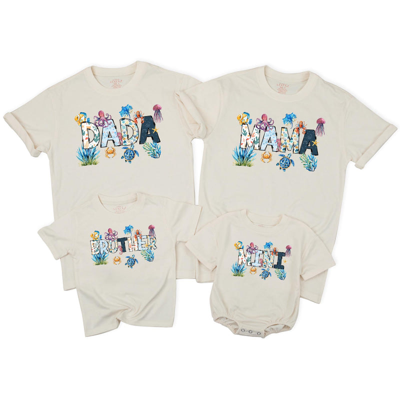 Personalized Matching Ocean Family T-Shirts with Sea Life Design Custom Names Beach Vacation Outfits for Mom Dad Kids Summer Party Gifts